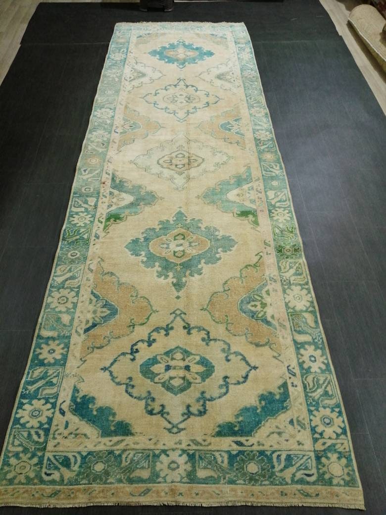 Vintage Runner Rug 4.2 x 13 Persian Runner Rug Wool Oushak Rug Oushak Runner Rug Turkish Runner Rug Kitchen Runner Rug Hallway Runner Rug