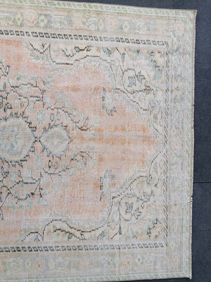 5 x 8.8 muted soft colors rug distressed vintage turkish rug, oushak rug