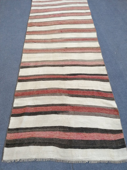 3 x 8 Vintage rug , flat woven kilim runner rug with embroidery rug, oriental carpet, vintage kilim rug wool