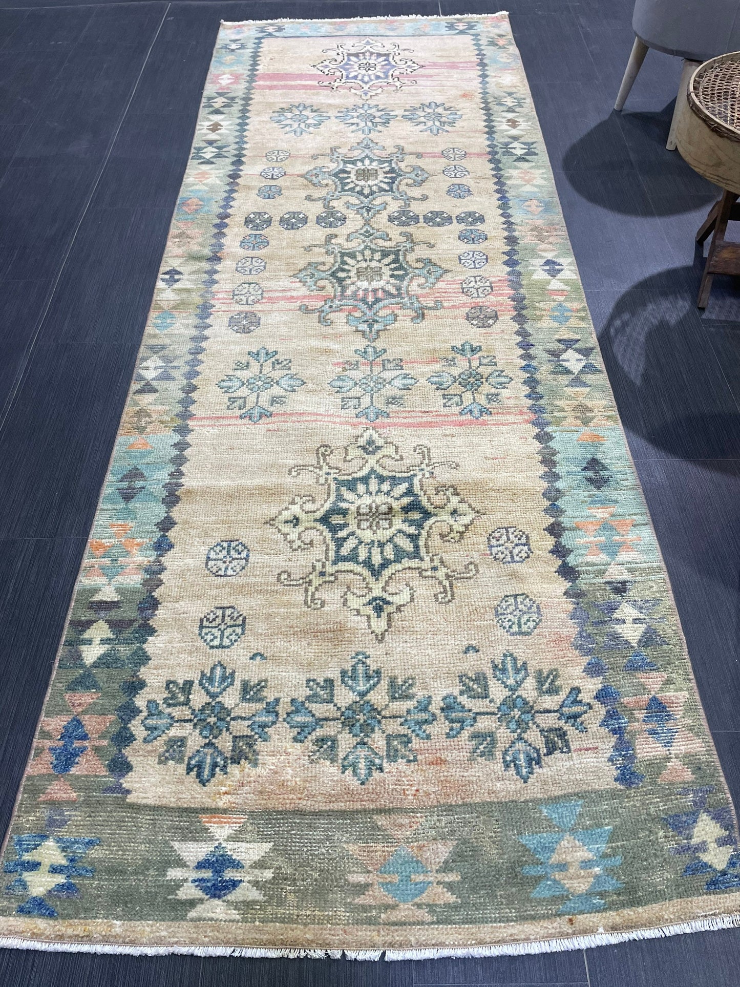 Vintage Runner Rug, 3x9 TURKISH Muted Runner Rug, Vintage Oushak Runner Rug, Quality Fine Runner Rug,Wool Oriental Runner Antique Runner Rug