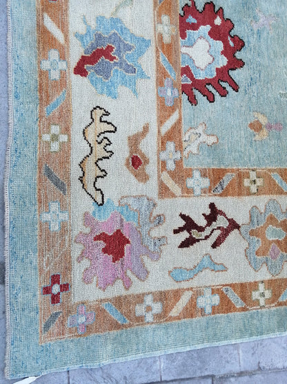 9.6 x 11.9 Blue OUSHAK RUG, TURKISH Oushak Rug, Vintage Oushak  Rug, Blue Wool Oushak Rug Hand Made Rugs, Made In Turkey Oriental 10x12 rug