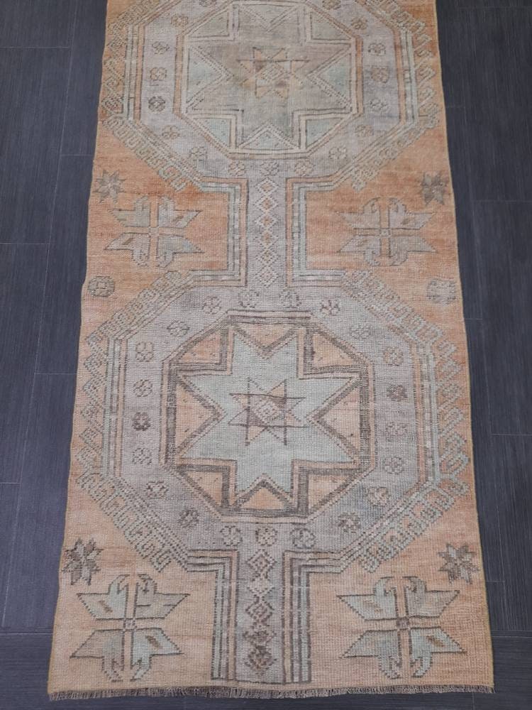 Vintage Runner Rug Muted Turkish Runner Rug 2.5 x 10 Oriental Runner Rug Hallway Runner Kitchen Runner Rug Wool Runner Rug Star Runner Rug