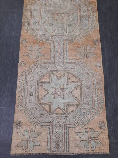 Vintage Runner Rug Muted Turkish Runner Rug 2.5 x 10 Oriental Runner Rug Hallway Runner Kitchen Runner Rug Wool Runner Rug Star Runner Rug