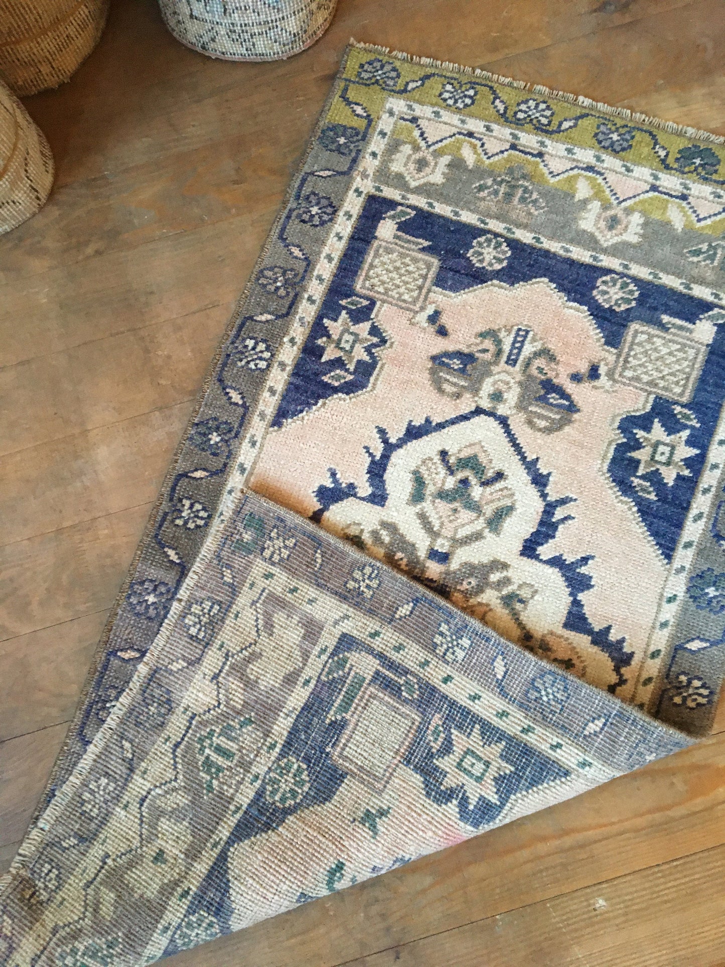 2x3 feet turkish small rug, vintage blue bedroom mini rug, oushak kitchen area small rug, handmade wool bath mat rug,entryway tiny muted rug