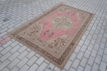 Pink Oushak Rug 4.3 x 7.3 Oushak Rugs Bohemian Turkish Area Rug Earth color Rugs Light Pink Rug All Soft  Wool Rug Oriental Rug