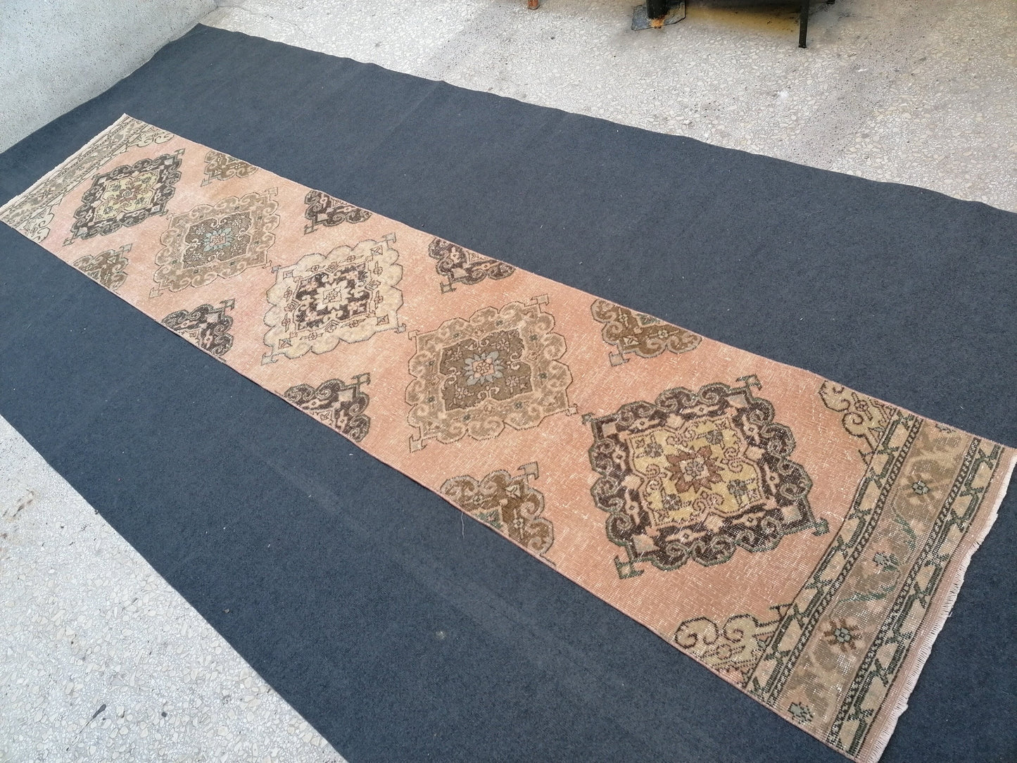 2'5x12'5 runner rug, oushak wool runner rug, vintage handmade runner, hallway runner rug, kitchen runner rug