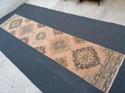 2'5x12'5 runner rug, oushak wool runner rug, vintage handmade runner, hallway runner rug, kitchen runner rug