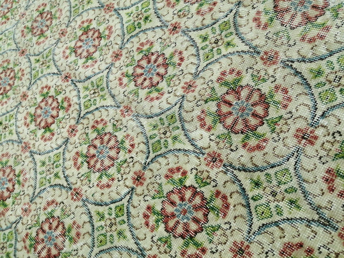 6.4 X 9.5 Rug, Hand Made Rug, Oushak Rug, Rustic Rug, Bohemian Rug, Green Floral Rug , Turkish Rug, Farmhouse Rug, Vintage Rug, Wool rug