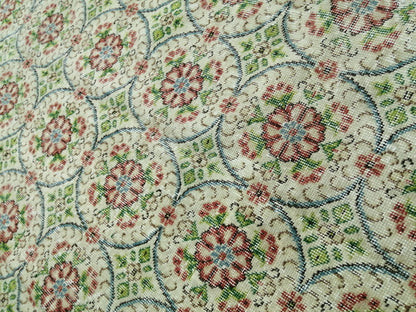 6.4 X 9.5 Rug, Hand Made Rug, Oushak Rug, Rustic Rug, Bohemian Rug, Green Floral Rug , Turkish Rug, Farmhouse Rug, Vintage Rug, Wool rug