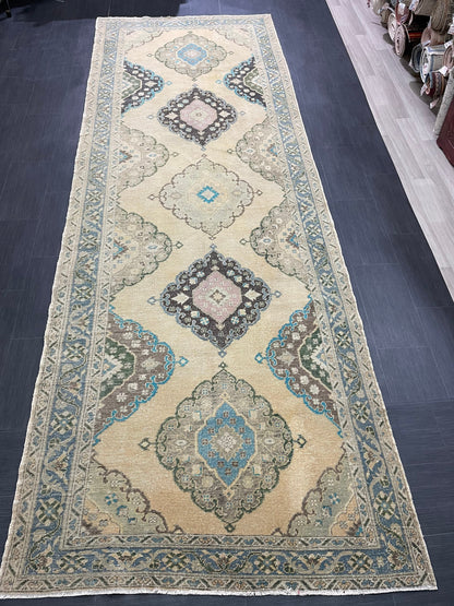 Vintage Hand Knotted Rug Vintage 4.8 x 13.8 Runner Oushak Runner Rug Turkish Runner Rug Vintage Runner Rug Star Kitchen Runner Natural Wool