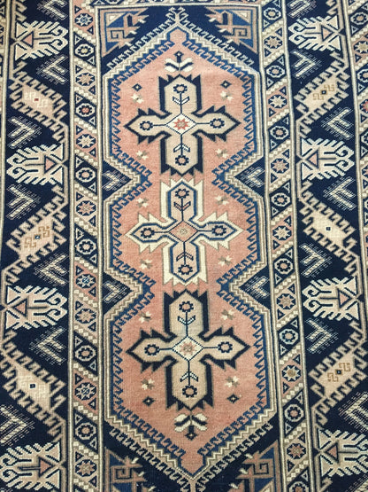 4x6 feet wool blue oushak bathroom floor rug, turkish anatolian large bedroom rug, vintage kitchen area rug, wide dining room rug, muted rug