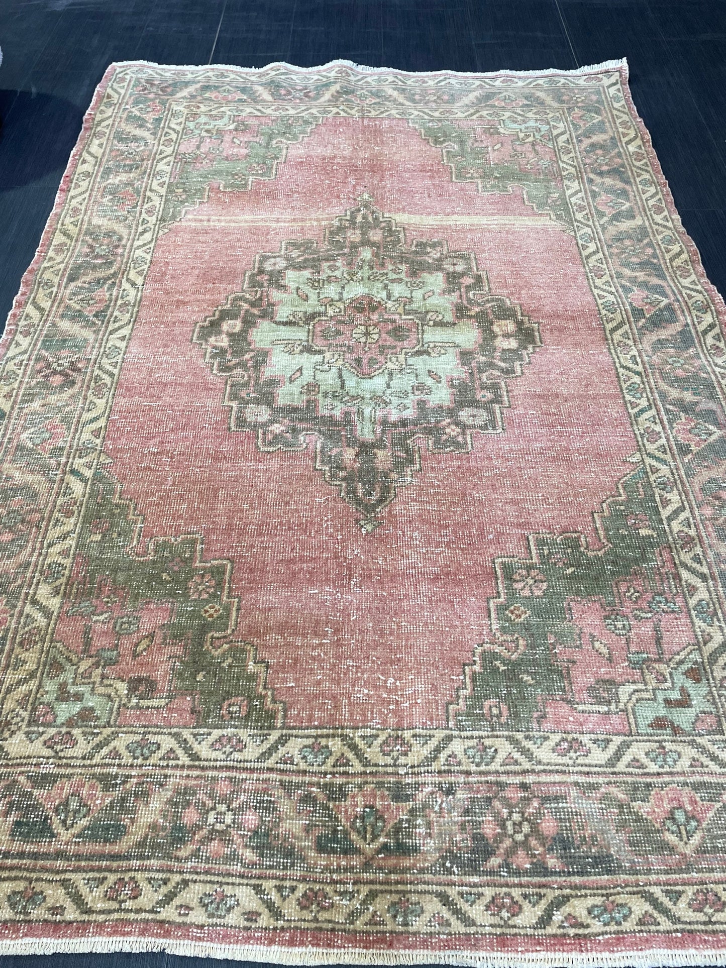 Handmade Rug, Vintage 4.4 x 6.4 Turkish Rug, Persian Rug, NATURAL Wool Rug, Living Room Rug, Oushak Rug, Hand Knotted Rug, Kitchen Rug,