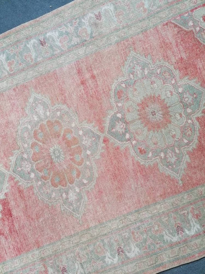 Turkish oushak runner rug 5'2x10'5 pastel vintage runner rug, unique hand made wool runner rug, kitchen runner rug, hallway runner rug