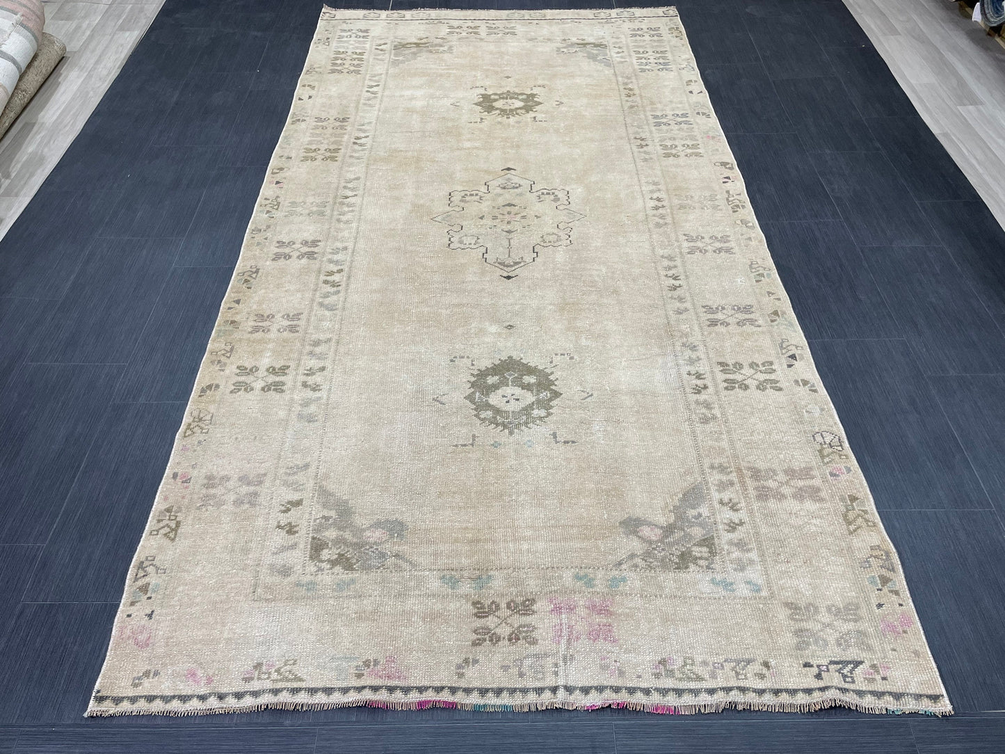 Muted Wool OUSHAK RUG TURKISH 4.8 x 9.4 Rug Muted Persian Rug Vintage Oriental Rug Vintage Handmade Rug Wool Vintage Hand Knotted Rug