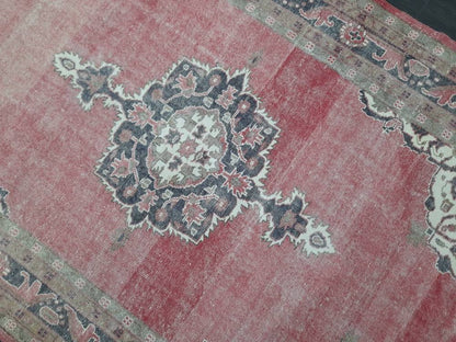 Vintage Turkish Rug 6.6 x 10.9 Red Vintage Persian Rug Muted Vintage Rug Wool Muted Oushak Rug Hand Made Rugs Vintage Distressed Turkish Rug