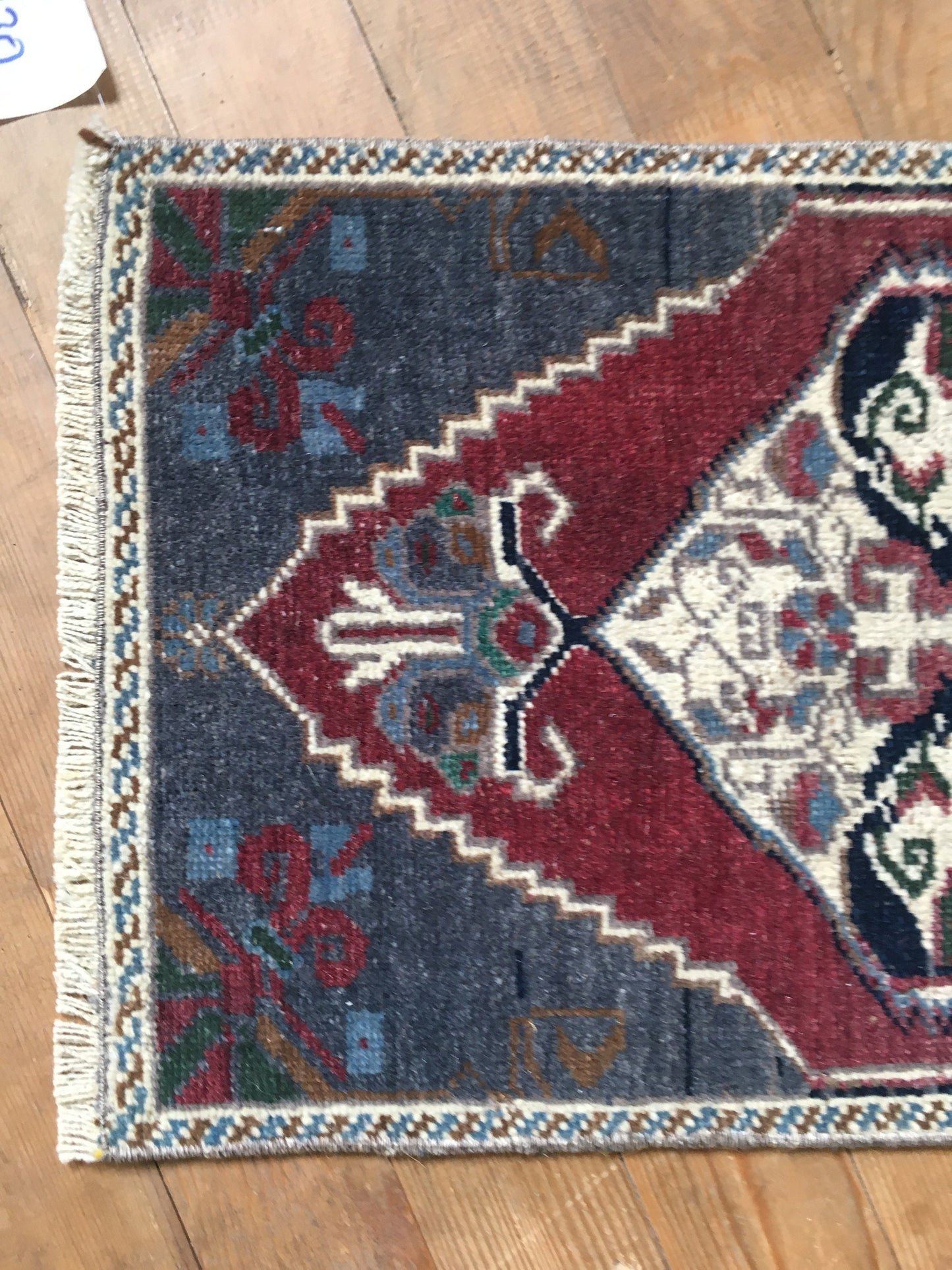 1.3x2.8 feet wool handmade kitchen floor mini rug, small door mat red, living room area mini rug, turkish vintage blue bedroom rug, bath mat