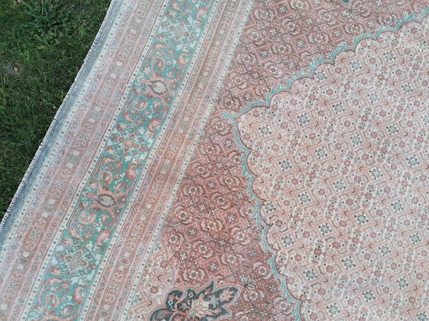 Oushak hand made wool rug 9'7x13 large living room rug, pastel oushak rug