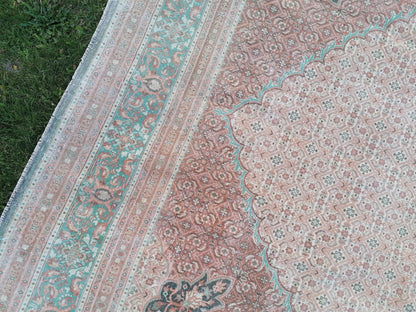 Oushak hand made wool rug 9'7x13 large living room rug, pastel oushak rug