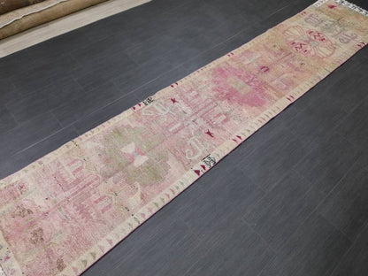 Muted Vintage Runner Rug Vintage Persian Runner Rug 2.4 x 12.4 Hallway Runner Rug Turkish Kitchen Runner Rug Antique Wool Oriental Runner