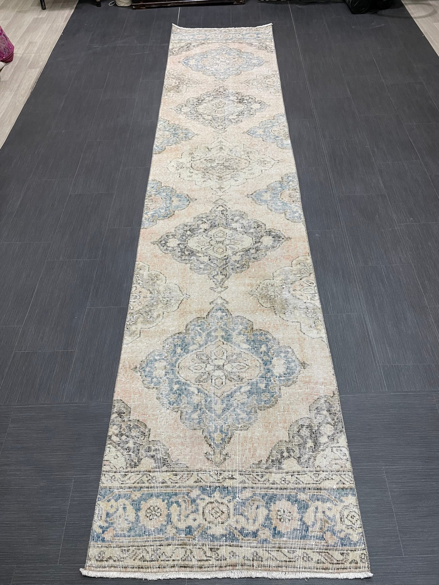 Muted Runner Rug 2.6 x 12.4 ft Turkish Runner Rug Vintage Runner Rug Hallway Runner Rug Faded Kitchen Runner Rug Wool Runner Rug Handmade