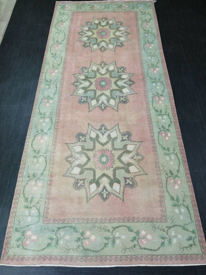 Wool Runner Rug  Muted 4.5 x 10.6 Hand Made Runner Rug Turkish Runner Rug Vintage Runner Rug Hallway Runner Rug Wool Kitchen Runner Rug