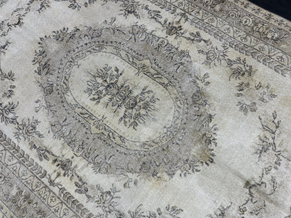 Neutral RUG Vintage Rug 6.7 x 10 ft Vintage Neutral Persian Rug Muted Wool Oriental Rug Blue Handmade Rug Distressed Turkish Antique Rug