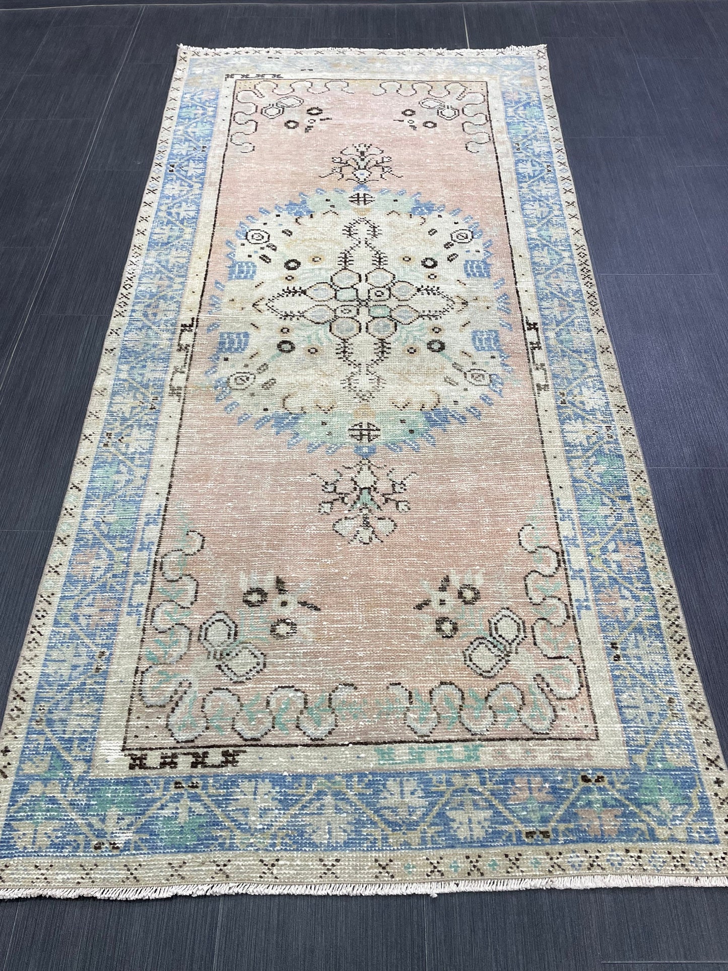 Handmade Oushak 3.2 x 6.8 Rug Handmade Rug Turkish Rug Hand Knotted Rug Muted Turkish Rug, Farmhouse Rug, Vintage Rug, Wool rug