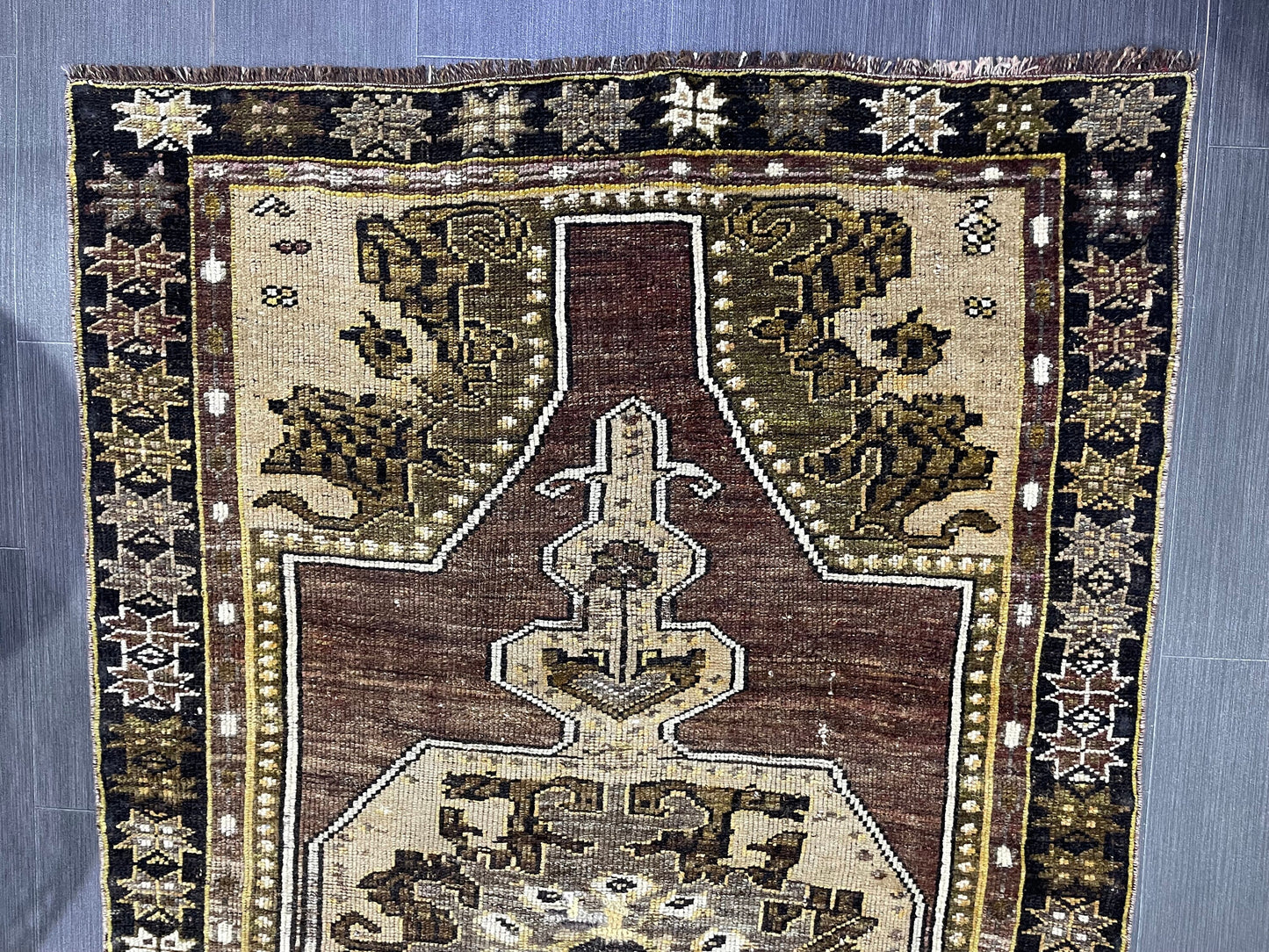 Antique Rug, TURKISH RUG, VINTAGE Rug, Living Room 3.7 x 6.3 Rug, Oushak Rug, Handmade Rug,Brown and Black rug, Persian Rug, farmhouse rug