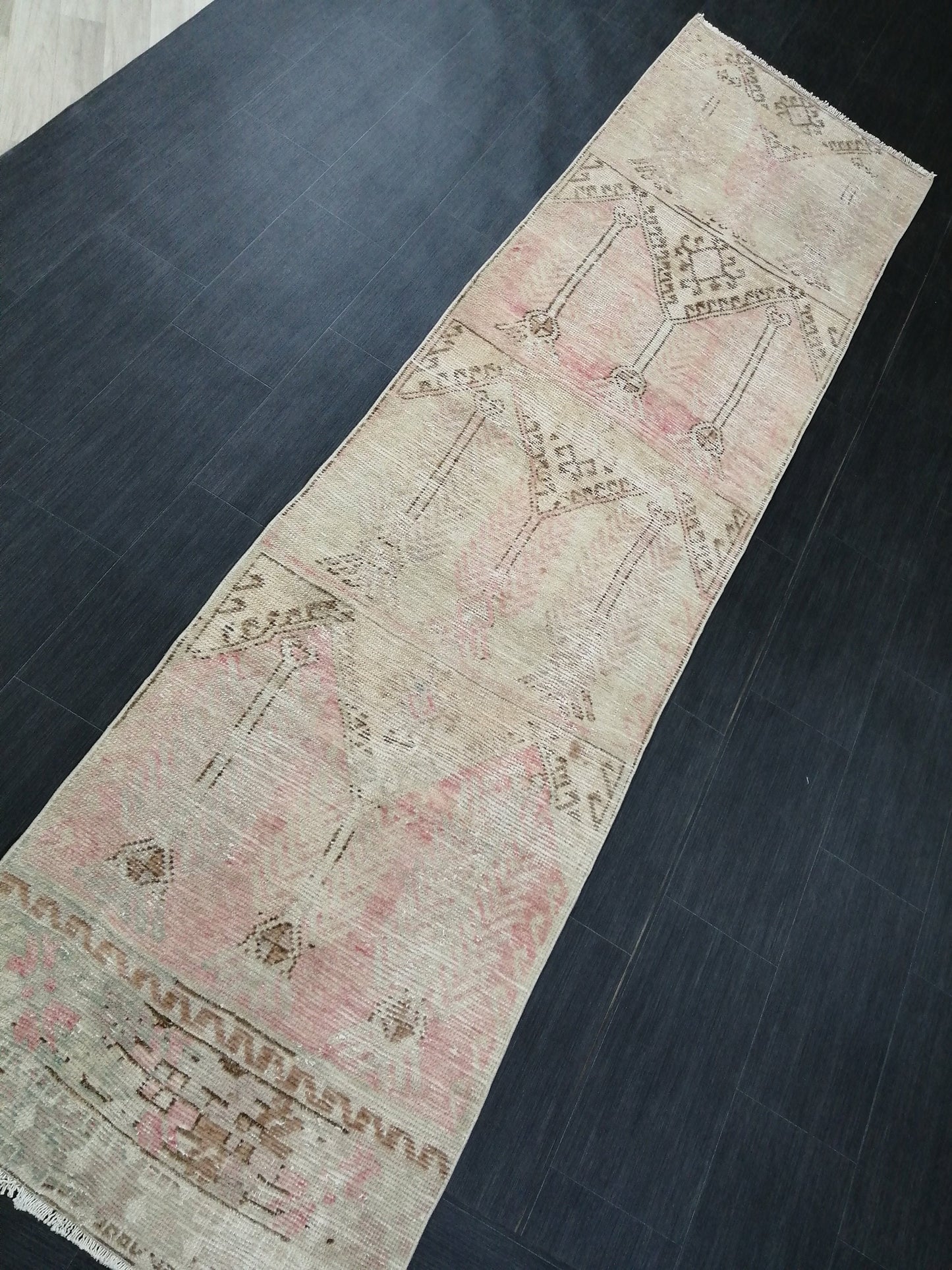 2.8 x 10.9 Distressed Oushak Runner Rug Muted Turkish Runner Rug Vintage Runner Rug Muted Hallway Runner Rug Kitchen Runner Rug Wool Runner