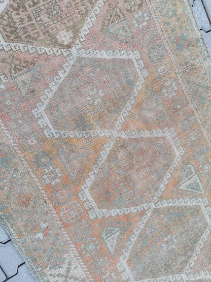 4'2x8'3 oushak wool runner rug, vintage turkish runner, hallway handmade runner, kitchen runner rug