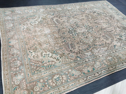 Vintage Handmade Persian Rug 6.5 x 9.6 Vintage Oriental Rugs  MUTED Vintage Persian Rug Living room Rug, Vintage Oushak Rug, Wool Rug