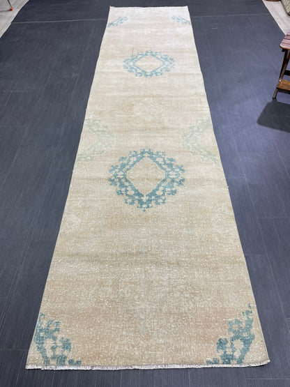 Muted Hand Knotted Runner Rug 3 x 12 Turkish Runner Rug Vintage Runner Rug Hallway Runner Rug Kitchen Runner Rug Handmade Runner Rug