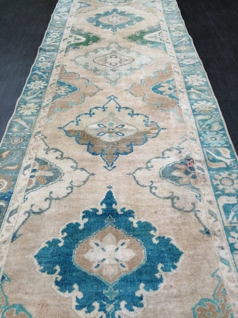 Kitchen Runner Rug 4 x 12.3 Persian Runner Rug Wool Oushak Rug Oushak Runner Rug Turkish Runner Rug Vintage Runner Rug Hallway Runner Rug