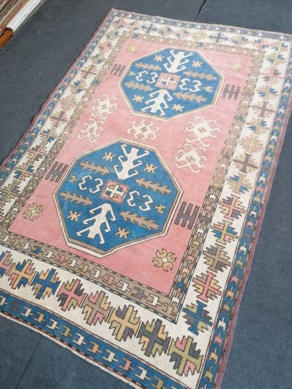 Turkish oushak wool rug 5x8 vintage handmade rug bohemian rug living room rug