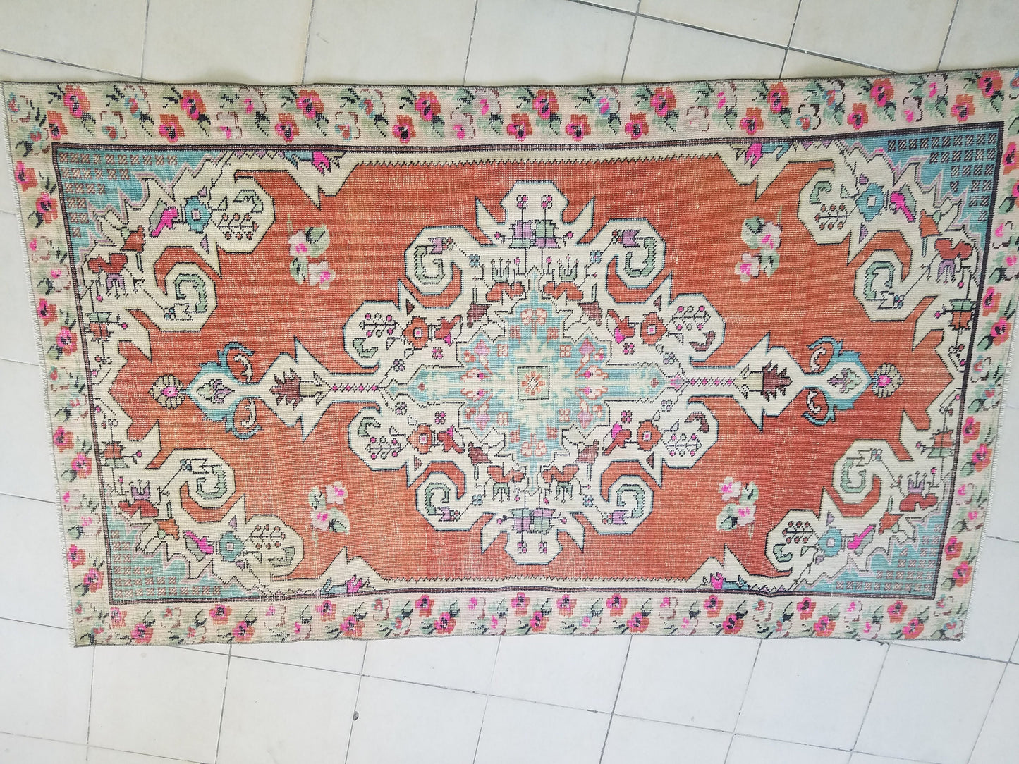 Oushak turkish rug, vintage rug, turkish area rugs, floor rug 7'4"x 4'4"