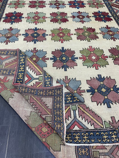 Vintage OUSHAK RUG, TURKISH 8.5 x 13.3 Rug, Large Persian Rug, Vintage Oriental Rug, Vintage Handmade Rug, Blue Wool Rug