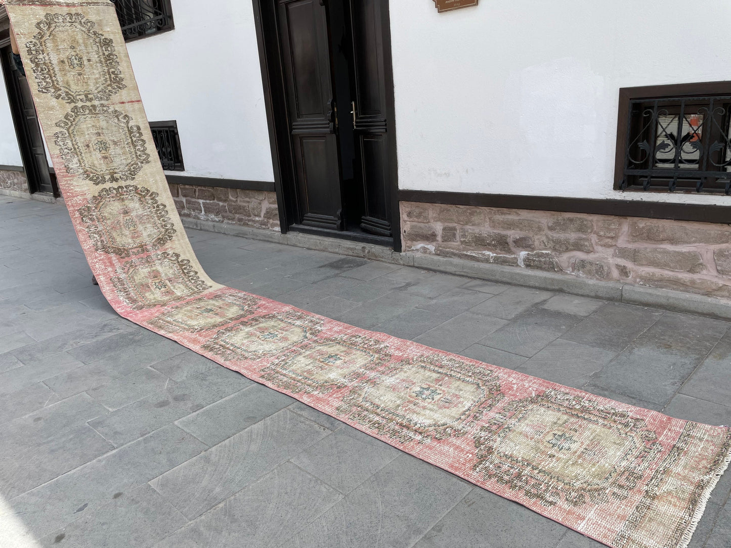 Muted Hand Knotted Extra Long Turkish Runner Distressed 2.4 x 18.6 Stairs Runner Rug Vintage Runner Rug XL Oriental Runner Staircase Runner