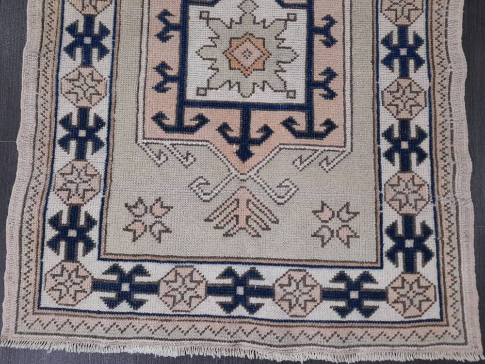 Vintage Turkish Rug, 2.8 x 4.8 Oushak Rug, Wool Oriental Rug, Blue Vintage Persian Rug, Hand Made Rug Vintage Wool Rug