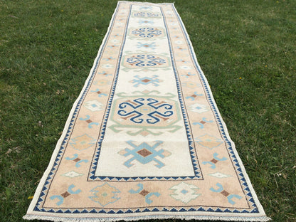 Muted Vintage Runner 3x11 Oushak RUNNER Rug, Turkish Rug, Hallway Runner Rug, Oushak Rug, Oushak Runner Rug, Wool Runner Rug, Faded Runner