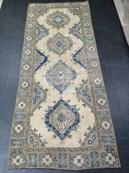 Antique Oushak Runner Rug Turkish Runner Rug Vintage Runner Rug 11.9 x 4.9 Hallway Runner Rug Antique Oriental Runner Rug Blue Beige Runner
