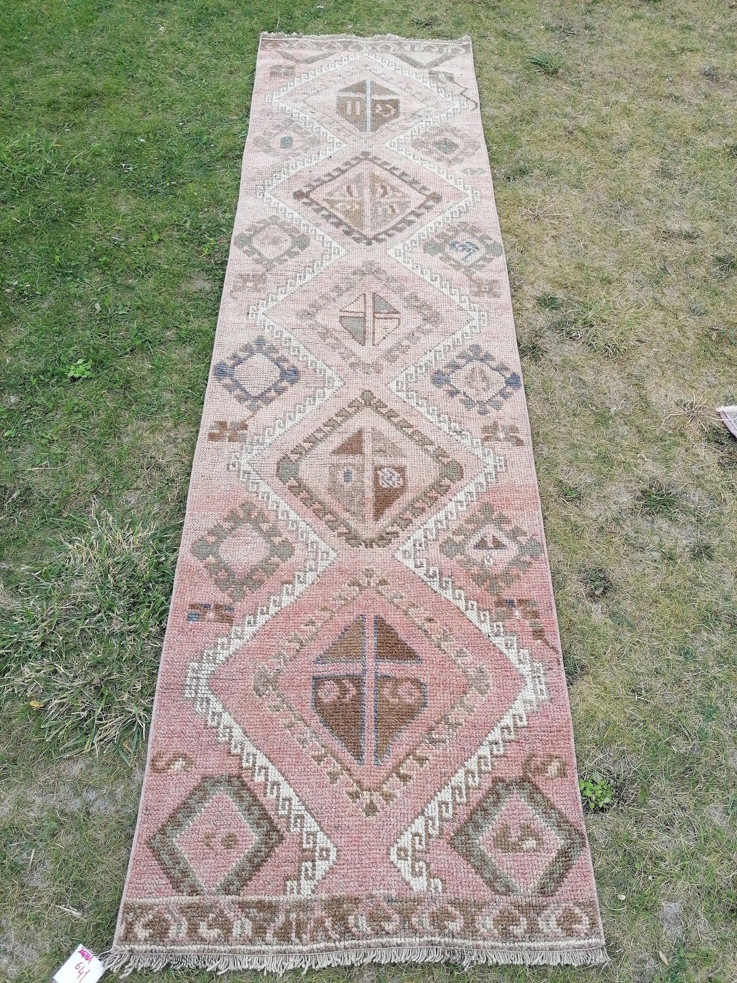 3x11 long persian motif runner rug, handmade wool brown entryway runner, turkish anatolian runner, kitchen oushak runner,vintage hallway rug