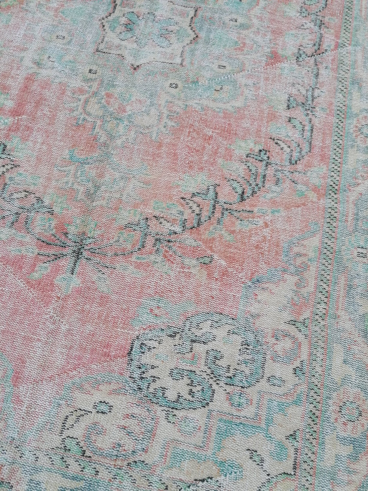 Large vıntage green rug, dıstressed oushak rug 9'5x5'9 turkish area rug