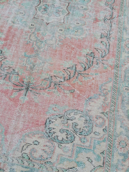 Large vıntage green rug, dıstressed oushak rug 9'5x5'9 turkish area rug