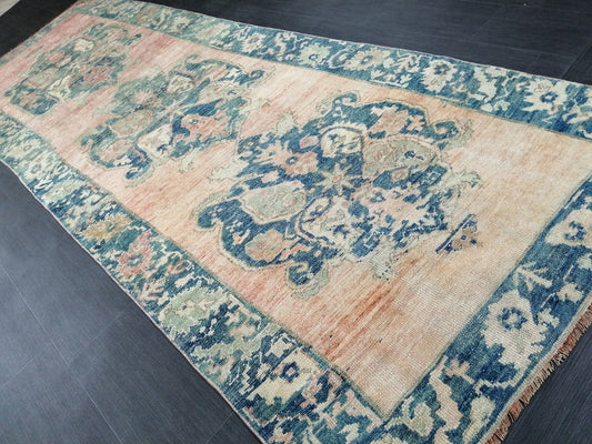Oushak Runner Rug 11.6 x 4 Turkish Runner Rug Vintage Runner Rug Blush Hallway Runner Rug Kitchen Runner Rug Wool Runner Rug Wool Oushak Rug