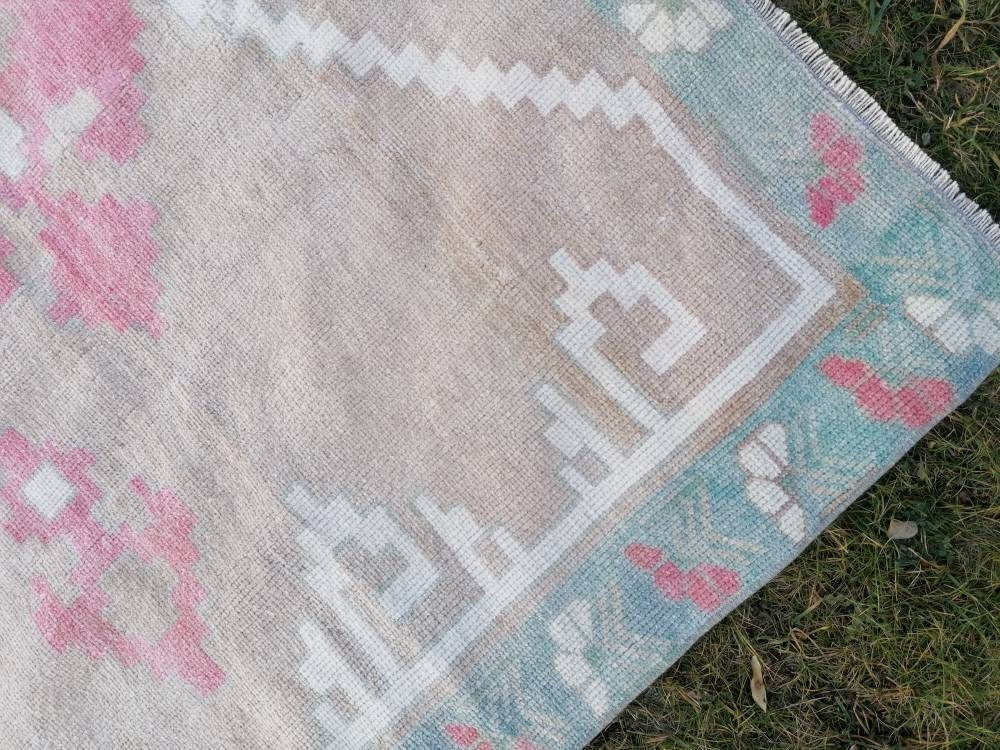 Vintage oushak rug, turkish rug 4'7x8 pastel vintage rug, handmade wool runner,