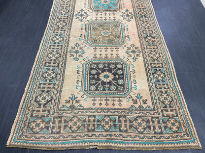 Vintage Runner Rug 4.6 x 12.6 Muted TURKISH Muted Runner Rug Vintage Oushak Runner Rug Long Runner Rug Wool Oriental Runner Handmade Runner