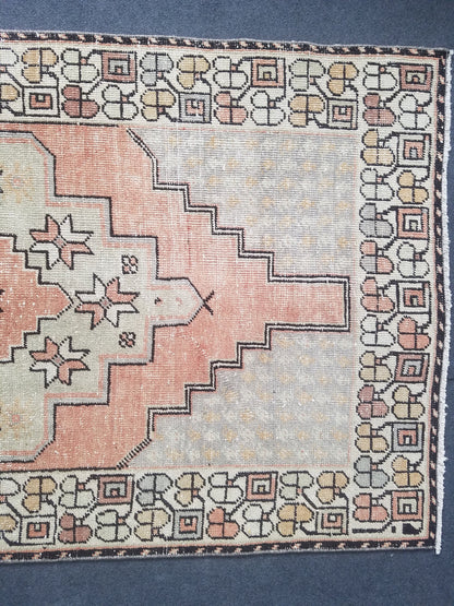 Pastel turkish rug, vintage area rug, oushak rug, wool rug,  handmade rug 6'6*3'6 feet