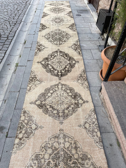 Muted Extra Long Handmade Runner Rug 2.6 x 25.3 Long TURKISH Runner Rug Vintage Runner Rug Staircase Runner Hand Knotted Runner
