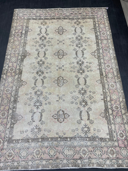 Vintage Rug 6.9 x 10.3 Vintage Persian Rug Muted Wool Oriental Rug Blue Hand Made Rugs Blue Distressed Turkish Rug Antique Rug
