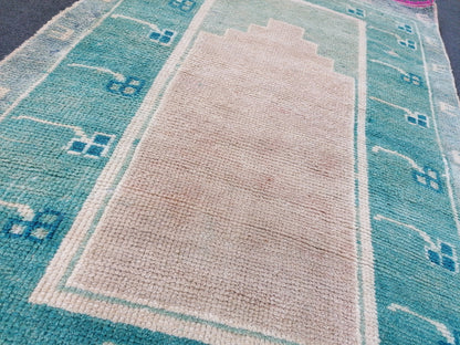 Shaggy turkish hand made rugs 5x3'4 vintage green rugs, high pile wool rug, turkish oushak rug, vintage oushak rug, wool rug